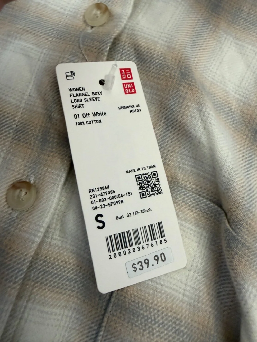 Uniqlo Cream and Light Gray Plaid Shirt Jacket - Picture 3 of 4